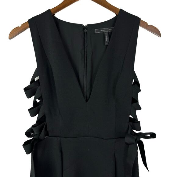 BCBGMaxazria Kalie Black Lace Up Side Cut Out V-neck Sleeveless Mini Dress - Picture 4 of 8